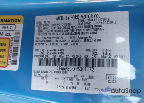 2023 Ford Mustang Gt Fastback from USA, damaged, VIN 1FA6P8CFXP5301172